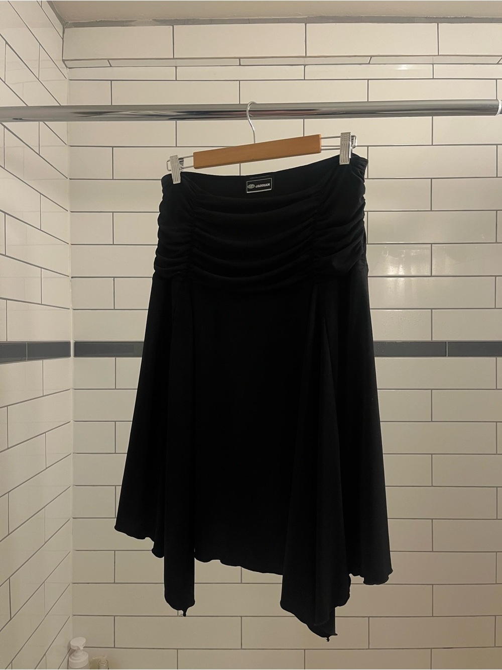 Classic Black Asymmetrical Ruched-Waist Skirt